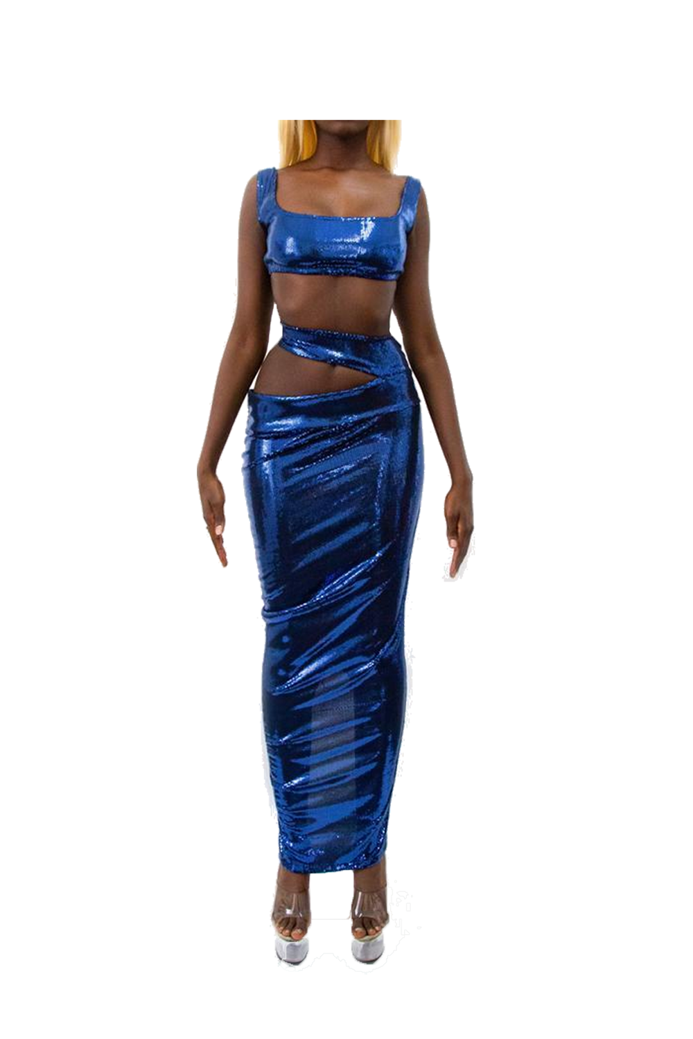 Blue Sequin Dip Skirt